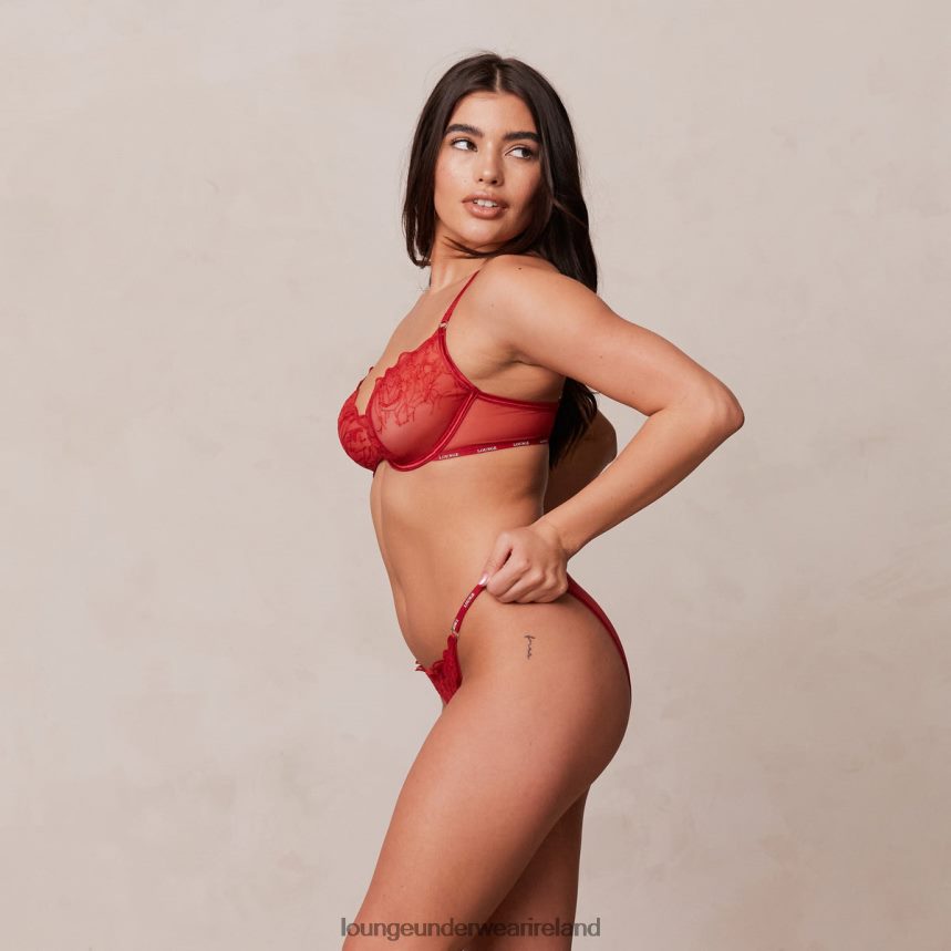 Lounge Underwear Women Illustration Balcony Bra & Thong/Briefs Set F2H42Z14 Maroon