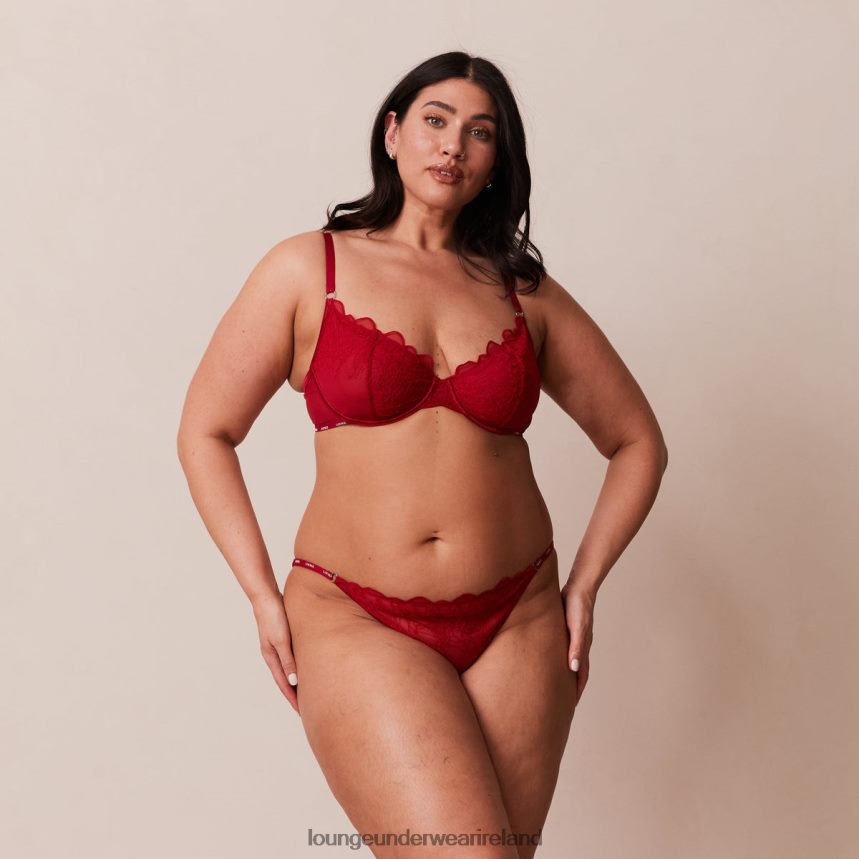 Lounge Underwear Women Illustration Balcony Bra & Thong/Briefs Set F2H42Z14 Maroon