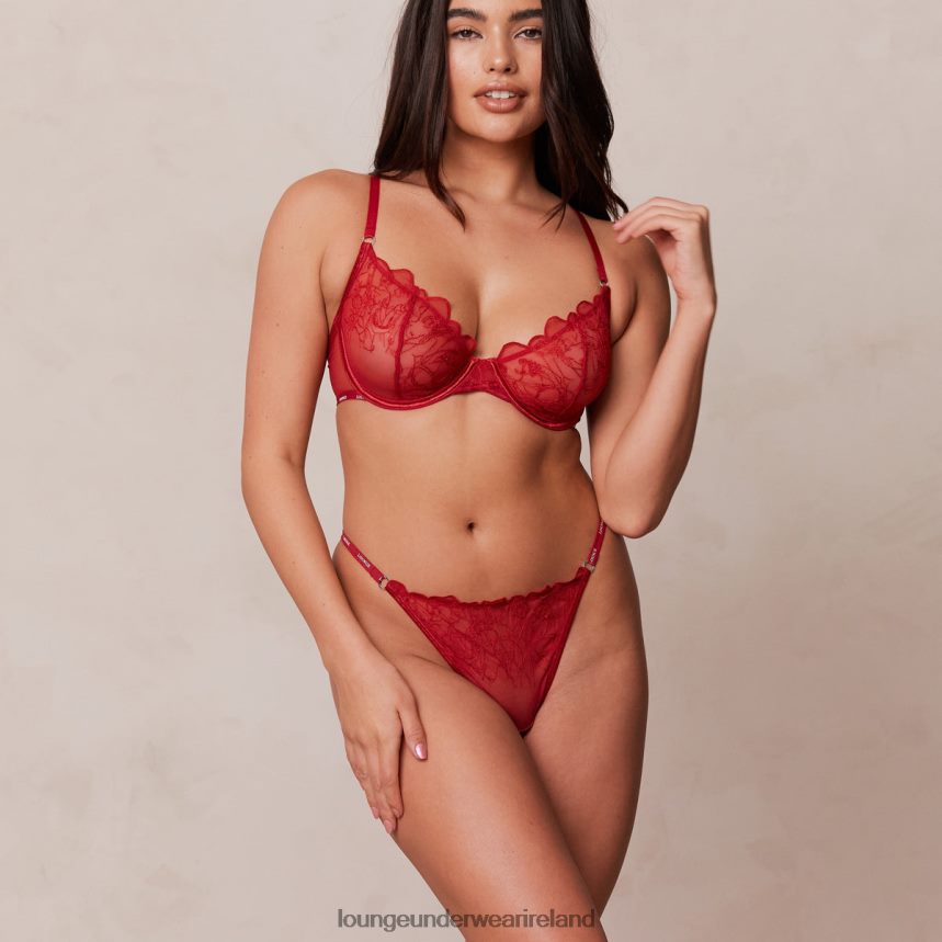 Lounge Underwear Women Illustration Balcony Bra & Thong/Briefs Set F2H42Z14 Maroon