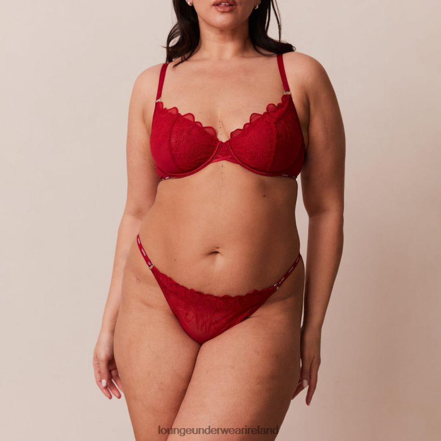 Lounge Underwear Women Illustration Balcony Bra & Thong/Briefs Set F2H42Z14 Maroon