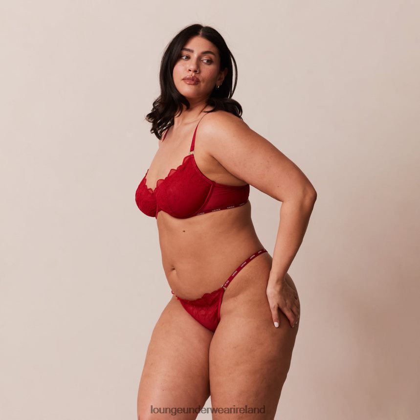 Lounge Underwear Women Illustration Balcony Bra & Thong/Briefs Set F2H42Z14 Maroon