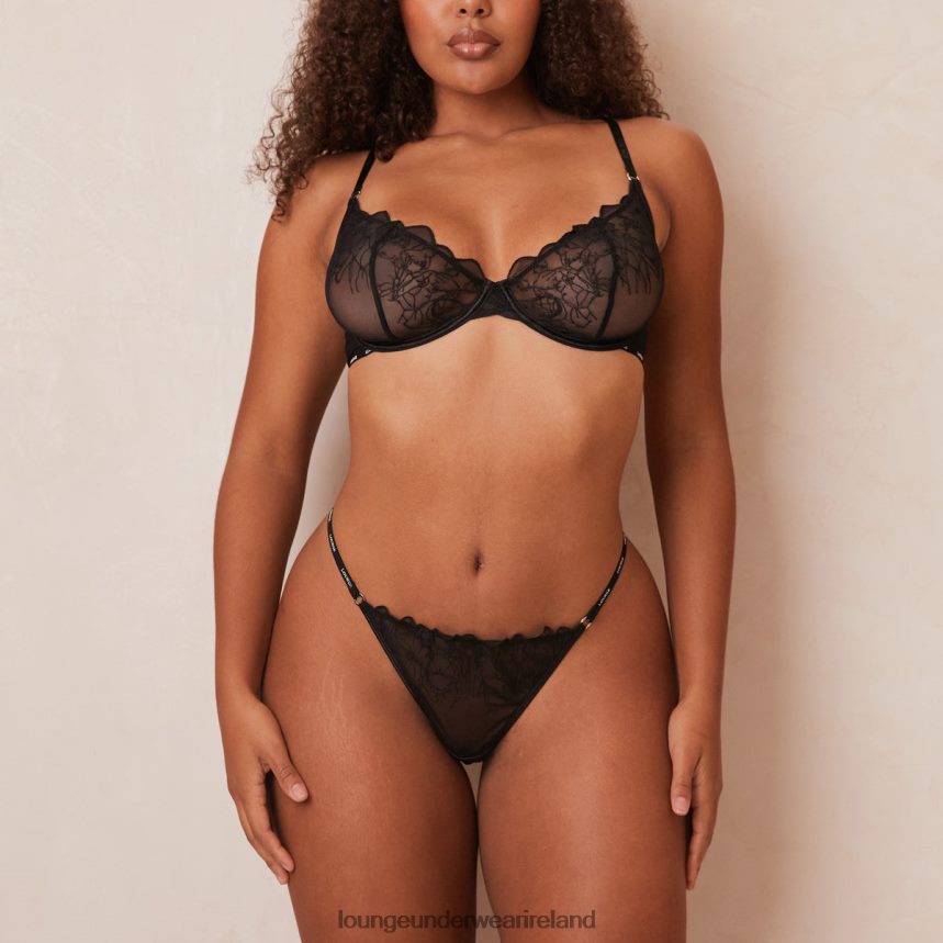 Lounge Underwear Women Illustration Balcony Bra & Thong/Briefs Set F2H42Z17 Black