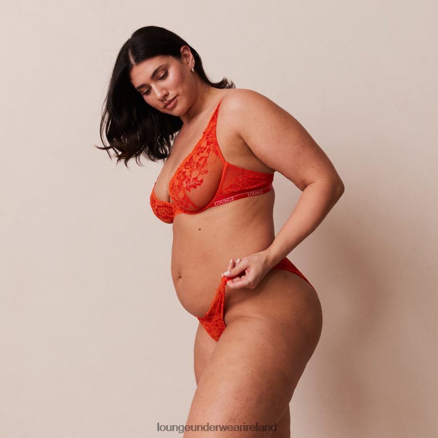 Lounge Underwear Women Luxe Balcony Bra & Thong/Briefs Set F2H42Z49 Red