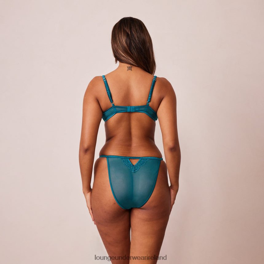 Lounge Underwear Women Quilted Lace Balcony Bra & G-string/Briefs Set F2H42Z147 Turquoise