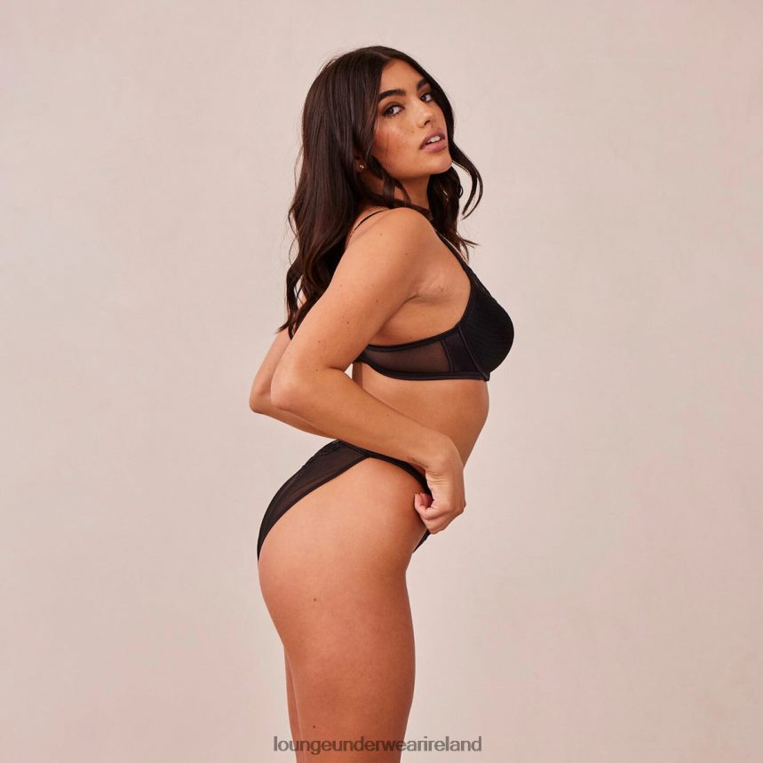 Lounge Underwear Women Quilted Lace Balcony Bra & G-string/Briefs Set F2H42Z161 Black