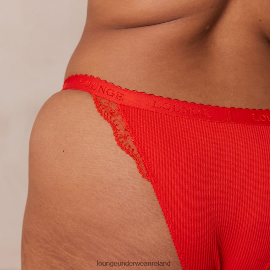 Lounge Underwear Women Ribbed Balcony Bra & Thong/Briefs Set F2H42Z131 Red
