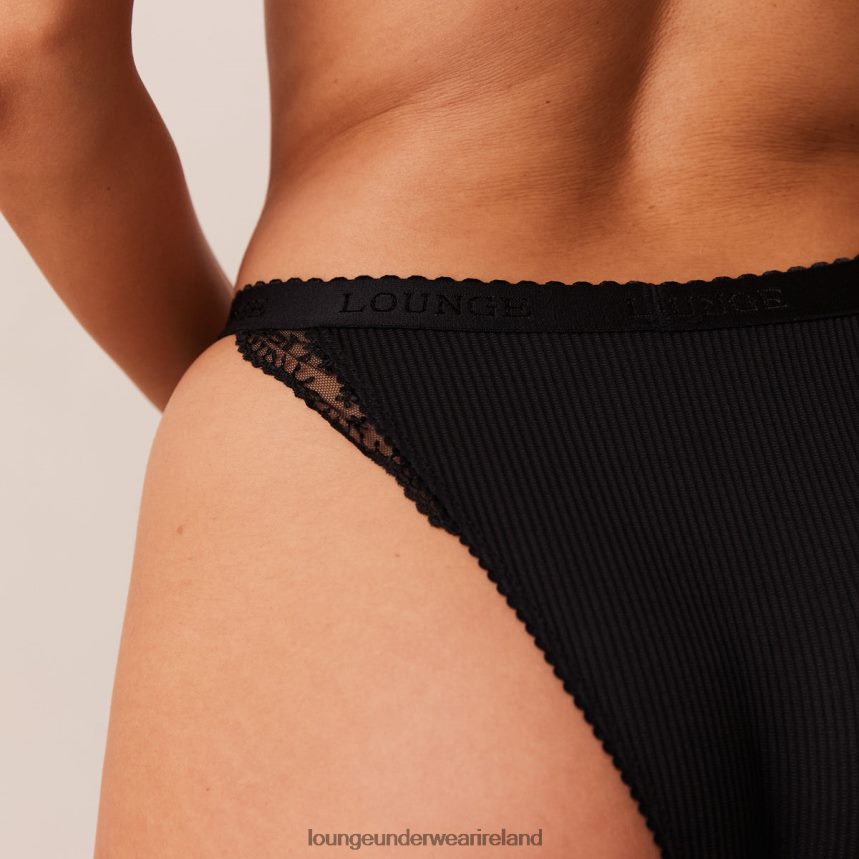 Lounge Underwear Women Ribbed Balcony Bra & Thong/Briefs Set F2H42Z73 Black