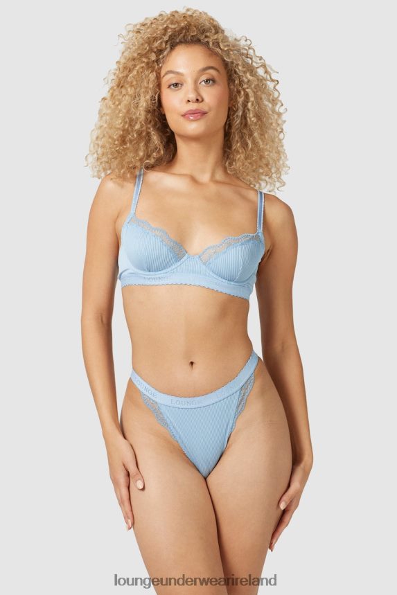 Lounge Underwear Women Ribbed Balcony Bra & Thong/Briefs Set F2H42Z89 Blue