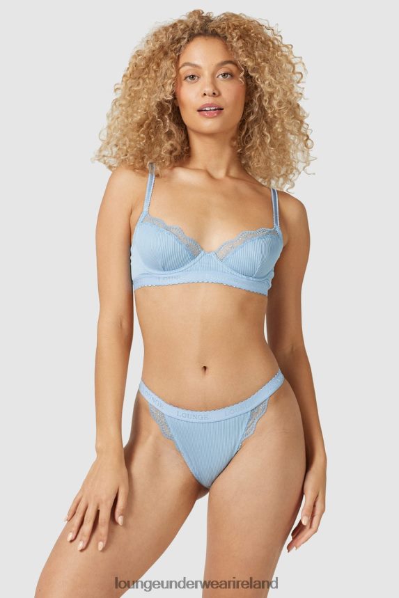 Lounge Underwear Women Ribbed Balcony Bra & Thong/Briefs Set F2H42Z89 Blue