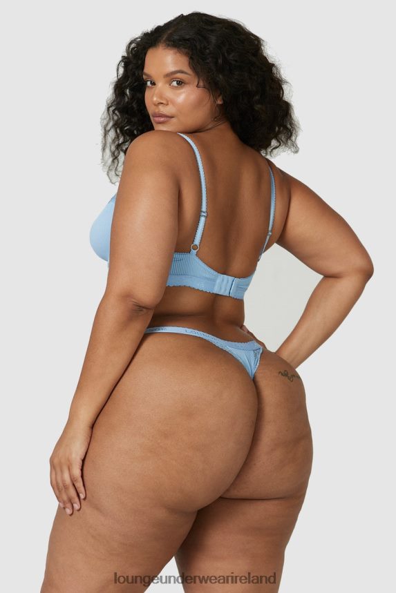 Lounge Underwear Women Ribbed Balcony Bra & Thong/Briefs Set F2H42Z89 Blue