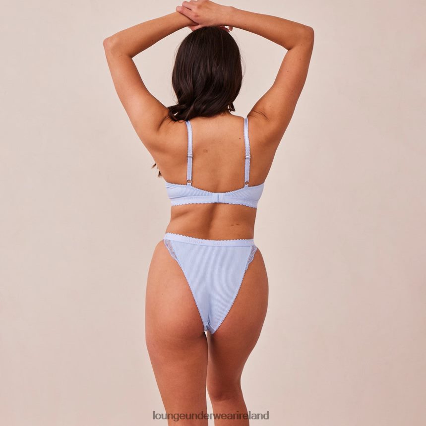 Lounge Underwear Women Ribbed Balcony Bra & Thong/Briefs Set F2H42Z89 Blue