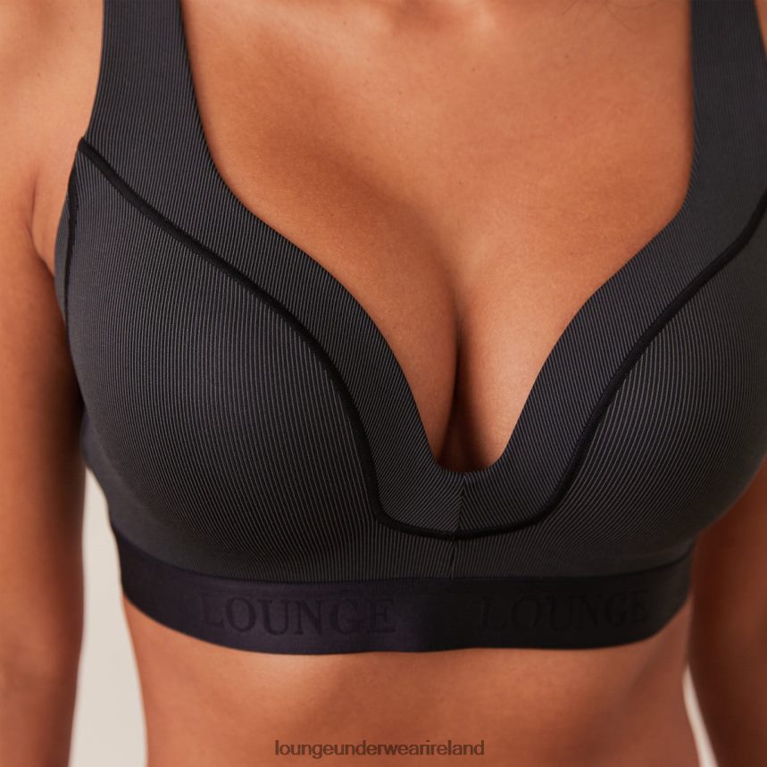 Lounge Underwear Women Ribbed Mindful Bra & Thong/Briefs Set F2H42Z165 Black