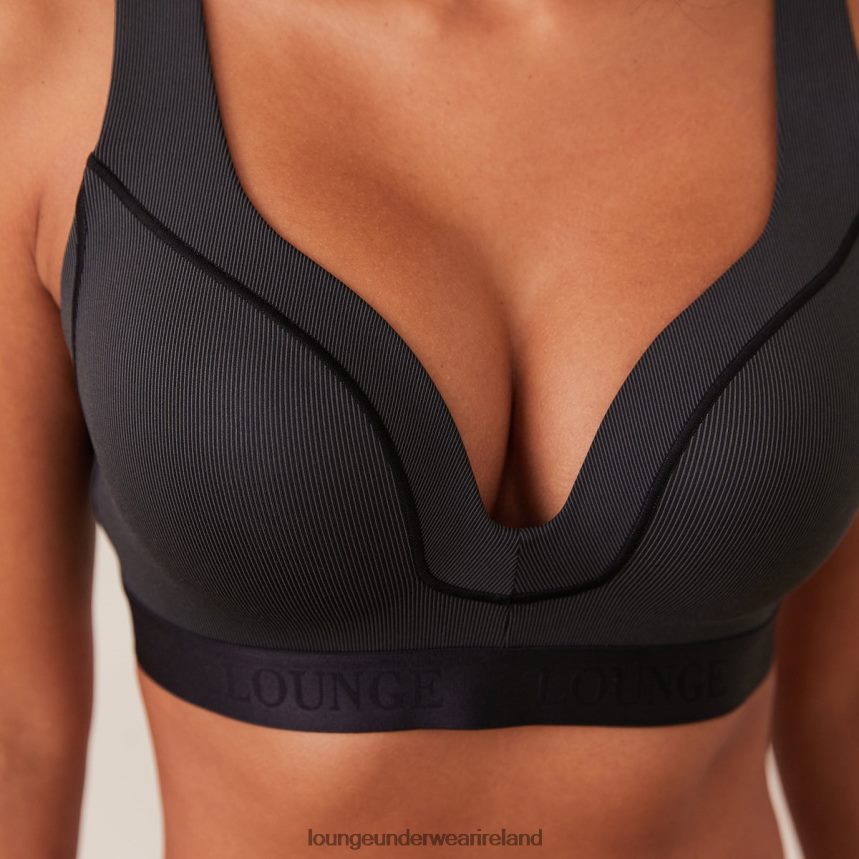 Lounge Underwear Women Ribbed Mindful Bra & Thong/Briefs Set F2H42Z165 Black