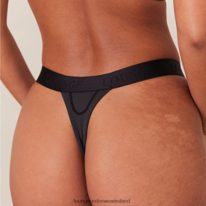 Lounge Underwear Women Ribbed Mindful Bra & Thong/Briefs Set F2H42Z165 Black