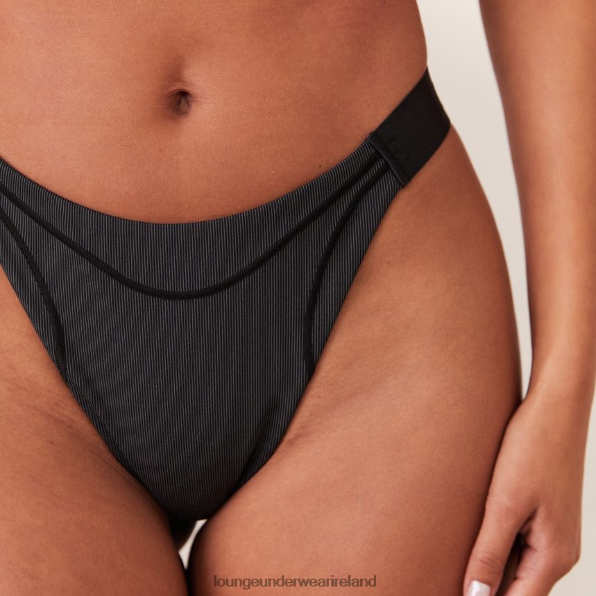 Lounge Underwear Women Ribbed Mindful Bra & Thong/Briefs Set F2H42Z165 Black