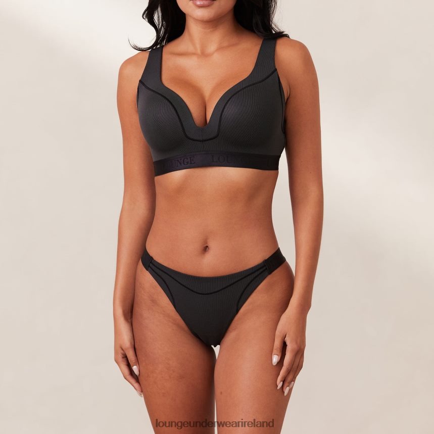 Lounge Underwear Women Ribbed Mindful Bra & Thong/Briefs Set F2H42Z165 Black