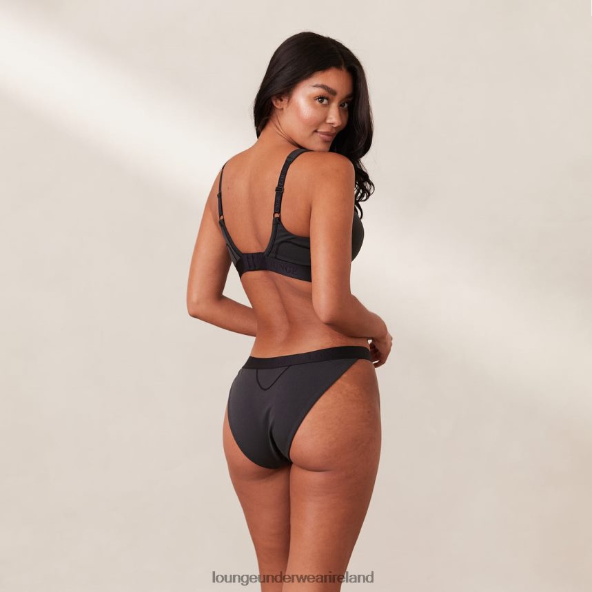 Lounge Underwear Women Ribbed Mindful Bra & Thong/Briefs Set F2H42Z165 Black