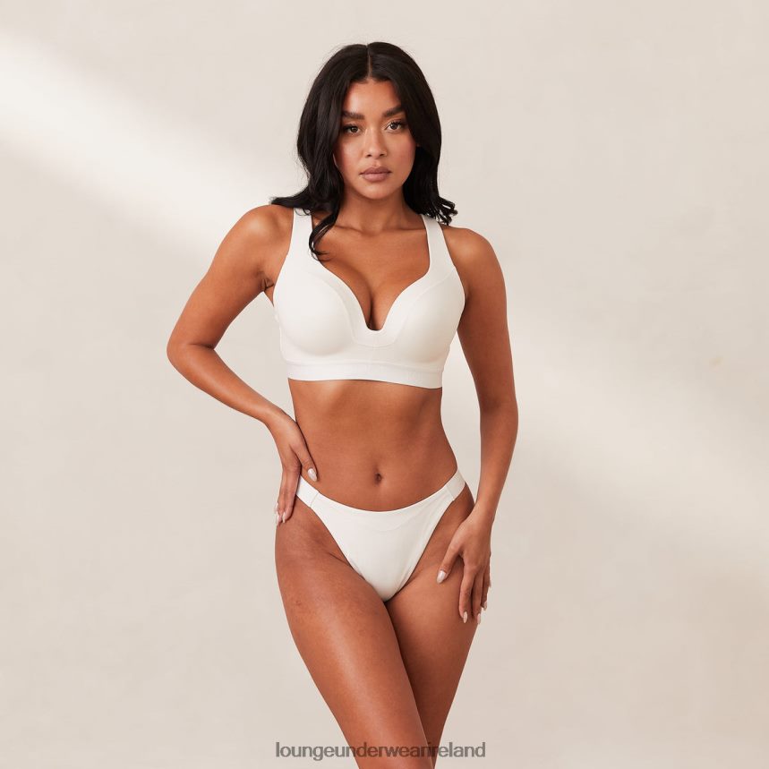 Lounge Underwear Women Ribbed Mindful Bra & Thong/Briefs Set F2H42Z169 White
