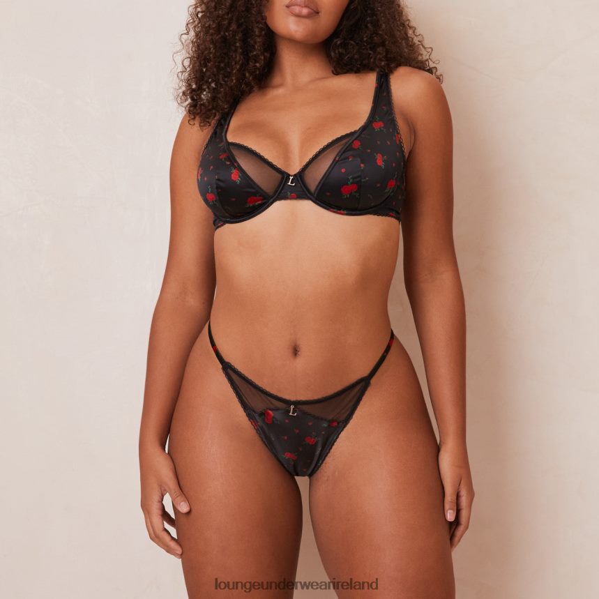 Lounge Underwear Women Rose Balcony Bra & Thong Set F2H42Z102 Black