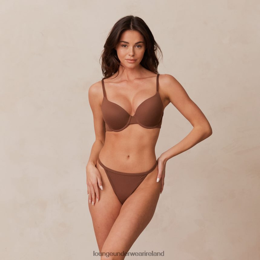 Lounge Underwear Women Sculpt Push-Up T-shirt Bra & G-string/Briefs Set F2H42Z96 Chestnut