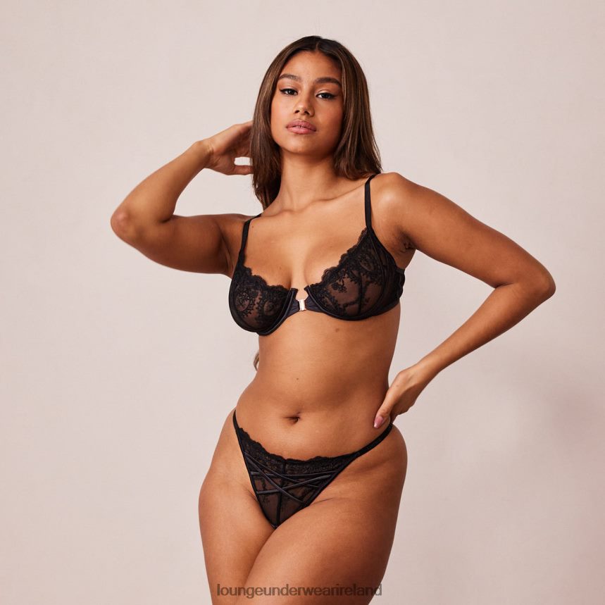 Lounge Underwear Women Seduce Front Fastening Balcony Bra & Thong/Briefs Set F2H42Z126 Black