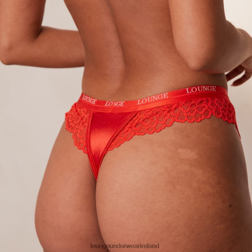 Lounge Underwear Women Silk Balcony Bra & Thong/Briefs Set F2H42Z54 Red