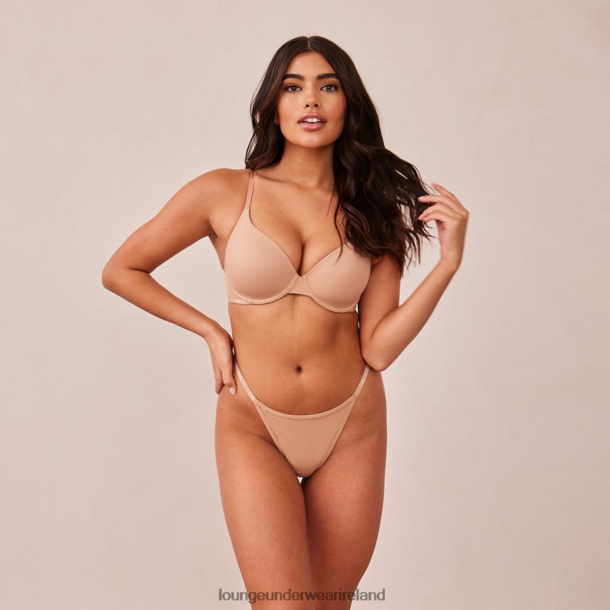 Lounge Underwear Women Smooth Classic T-shirt Bra & Thong/Briefs Set F2H42Z112 Honey