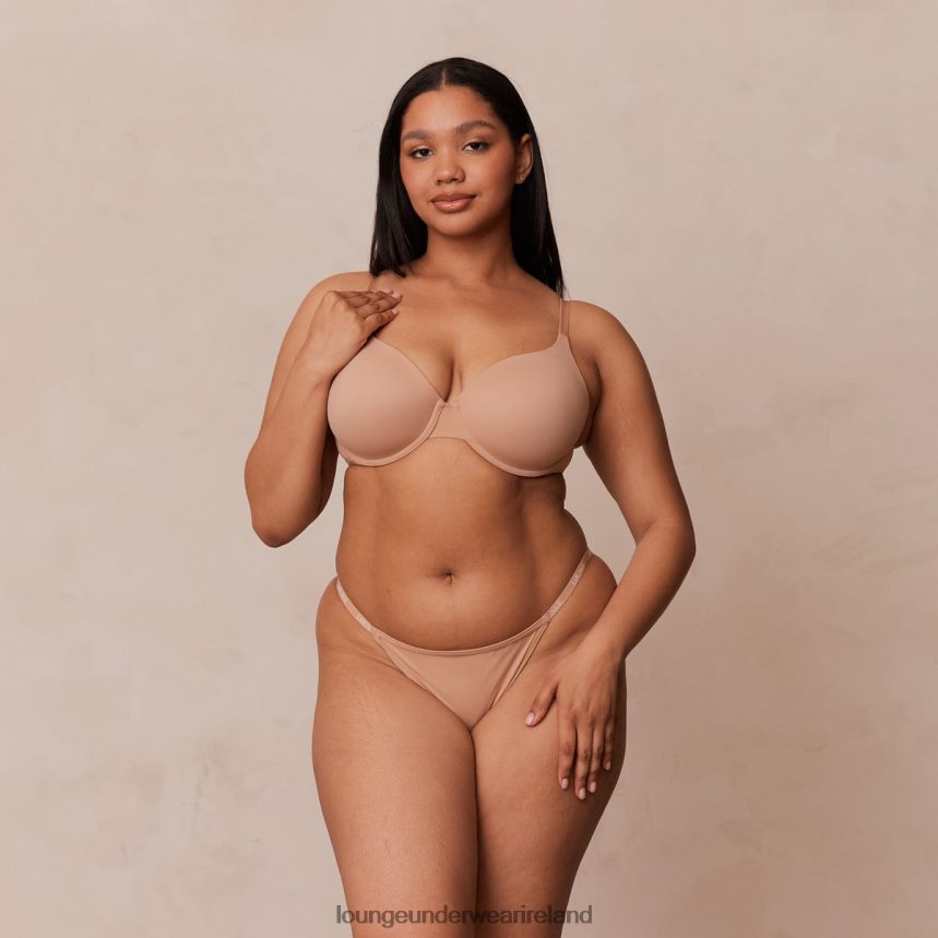 Lounge Underwear Women Smooth Classic T-shirt Bra & Thong/Briefs Set F2H42Z112 Honey