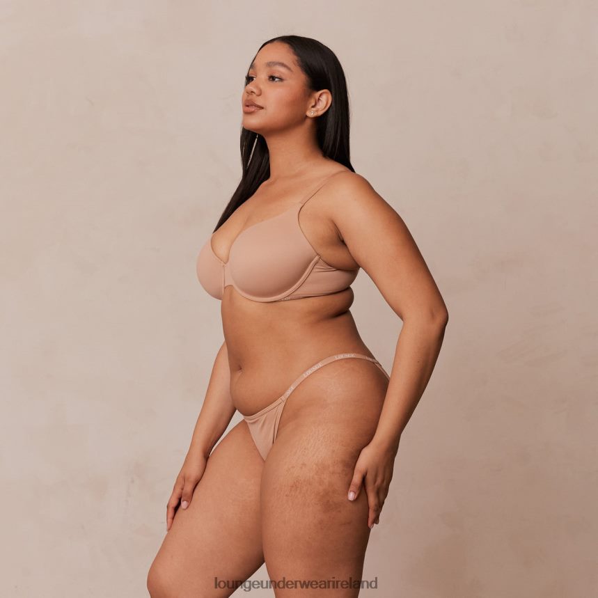 Lounge Underwear Women Smooth Classic T-shirt Bra & Thong/Briefs Set F2H42Z112 Honey