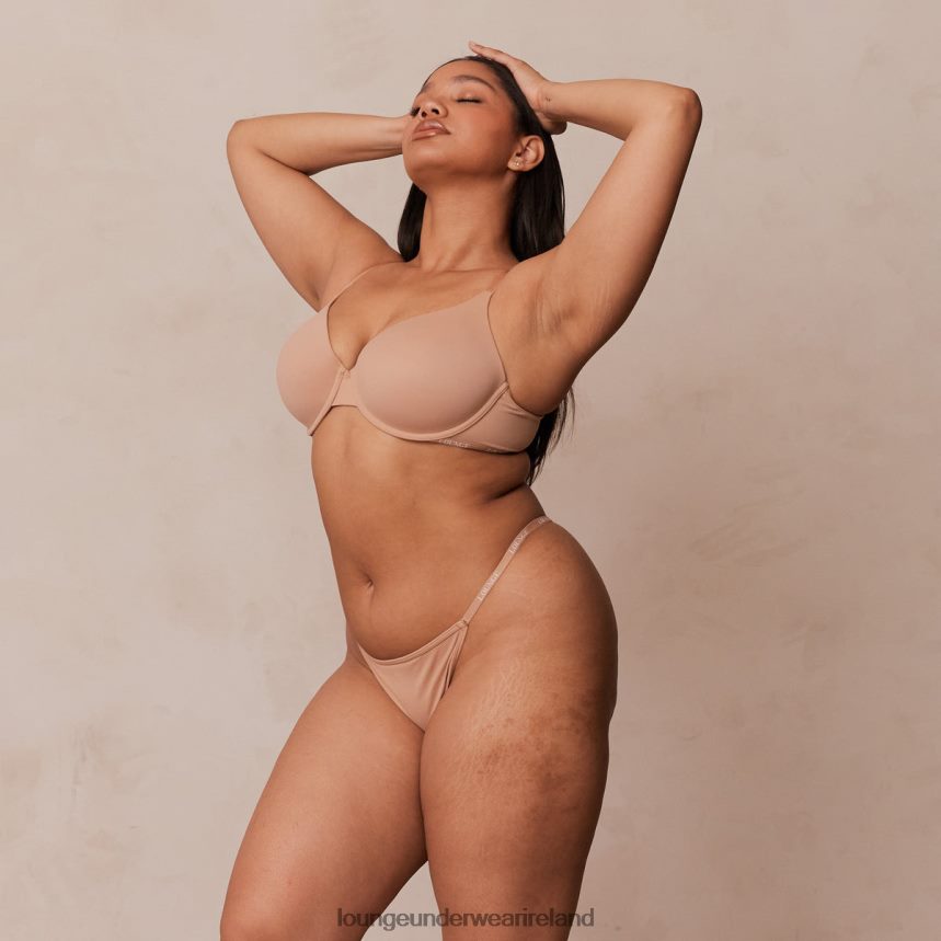 Lounge Underwear Women Smooth Classic T-shirt Bra & Thong/Briefs Set F2H42Z112 Honey