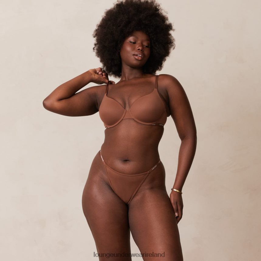 Lounge Underwear Women Smooth Classic T-shirt Bra & Thong/Briefs Set F2H42Z146 Chestnut