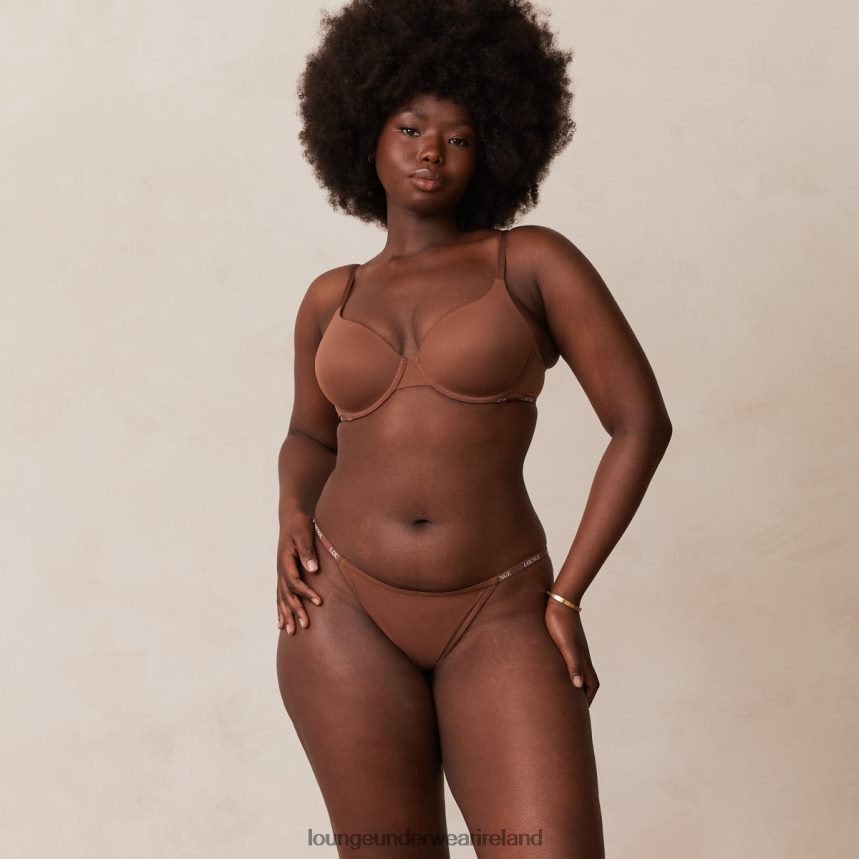 Lounge Underwear Women Smooth Classic T-shirt Bra & Thong/Briefs Set F2H42Z146 Chestnut