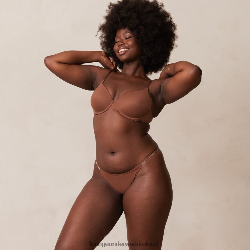 Lounge Underwear Women Smooth Classic T-shirt Bra & Thong/Briefs Set F2H42Z146 Chestnut