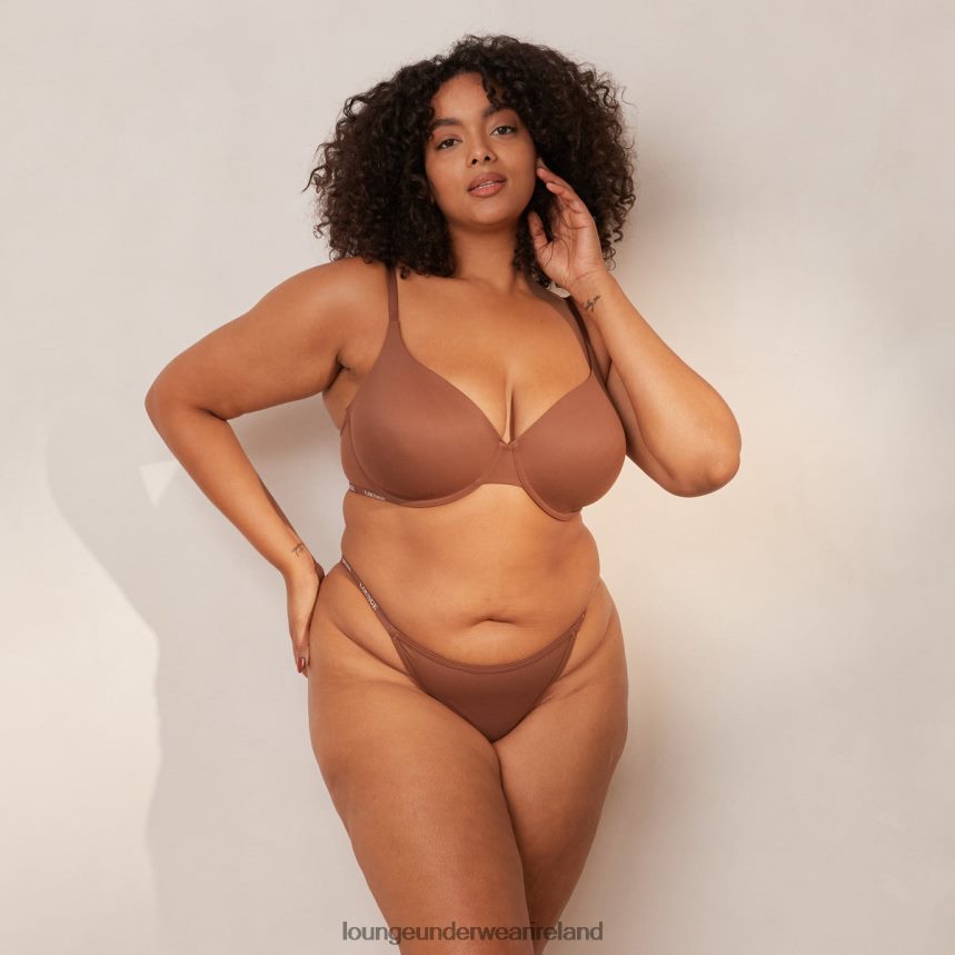 Lounge Underwear Women Smooth Classic T-shirt Bra & Thong/Briefs Set F2H42Z146 Chestnut