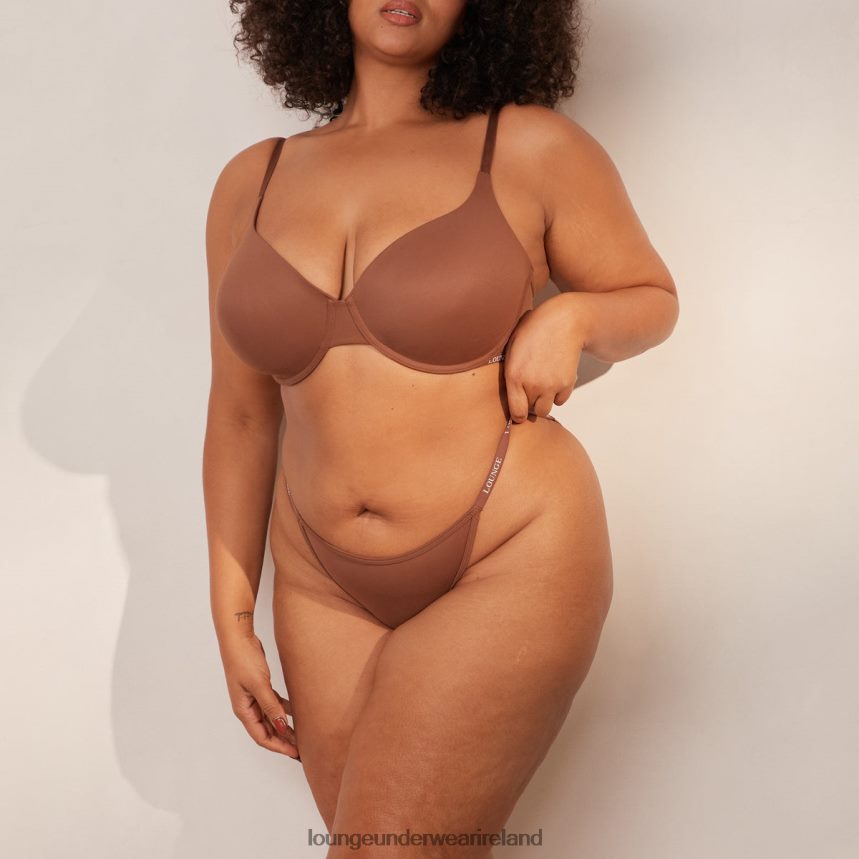 Lounge Underwear Women Smooth Classic T-shirt Bra & Thong/Briefs Set F2H42Z146 Chestnut