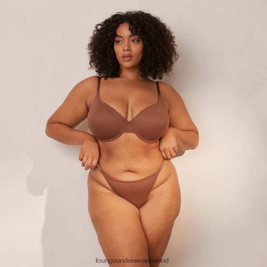 Lounge Underwear Women Smooth Classic T-shirt Bra & Thong/Briefs Set F2H42Z146 Chestnut