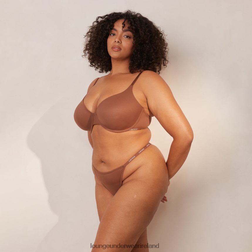 Lounge Underwear Women Smooth Classic T-shirt Bra & Thong/Briefs Set F2H42Z146 Chestnut