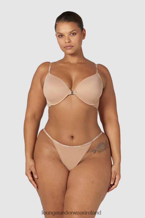 Lounge Underwear Women Smooth Front Fastening T-shirt Bra & Thong/Briefs Set F2H42Z148 Honey