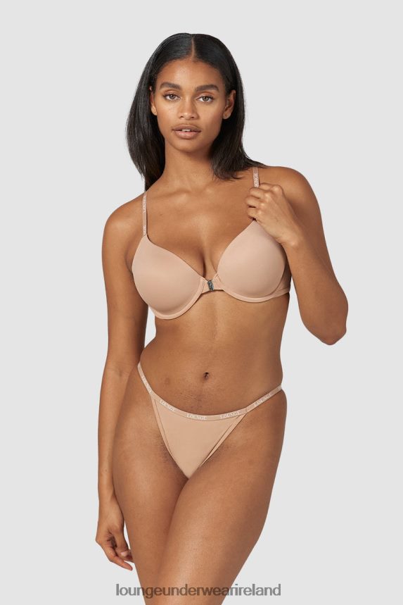 Lounge Underwear Women Smooth Front Fastening T-shirt Bra & Thong/Briefs Set F2H42Z148 Honey