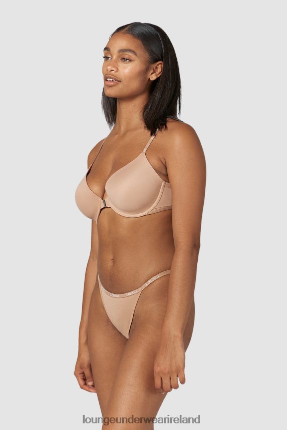 Lounge Underwear Women Smooth Front Fastening T-shirt Bra & Thong/Briefs Set F2H42Z148 Honey