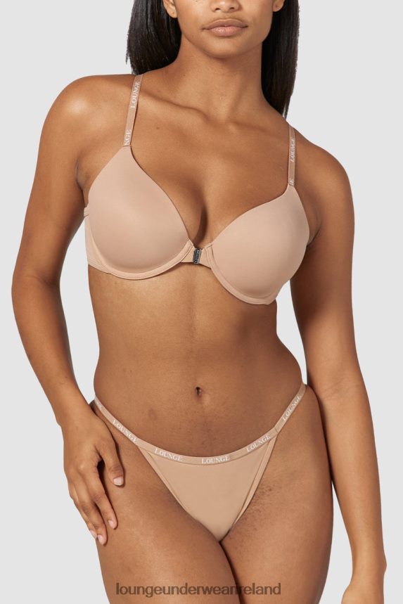 Lounge Underwear Women Smooth Front Fastening T-shirt Bra & Thong/Briefs Set F2H42Z148 Honey