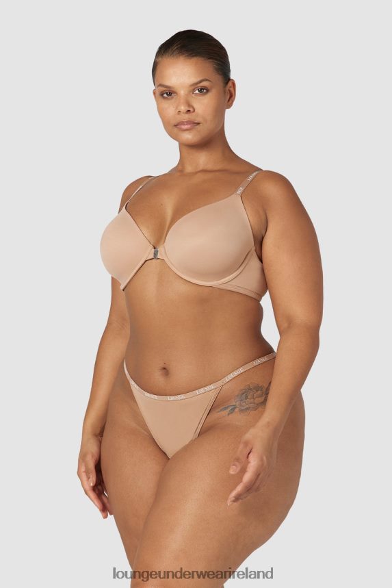 Lounge Underwear Women Smooth Front Fastening T-shirt Bra & Thong/Briefs Set F2H42Z148 Honey