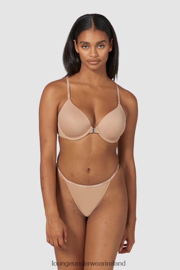 Lounge Underwear Women Smooth Front Fastening T-shirt Bra & Thong/Briefs Set F2H42Z148 Honey