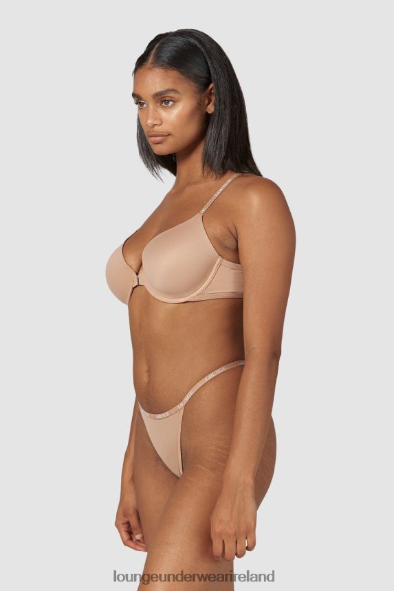 Lounge Underwear Women Smooth Front Fastening T-shirt Bra & Thong/Briefs Set F2H42Z148 Honey