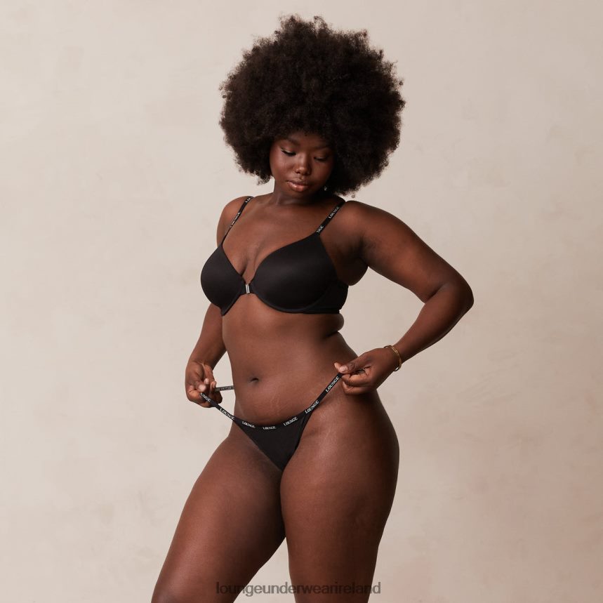 Lounge Underwear Women Smooth Front Fastening T-shirt Bra & Thong/Briefs Set F2H42Z155 Black