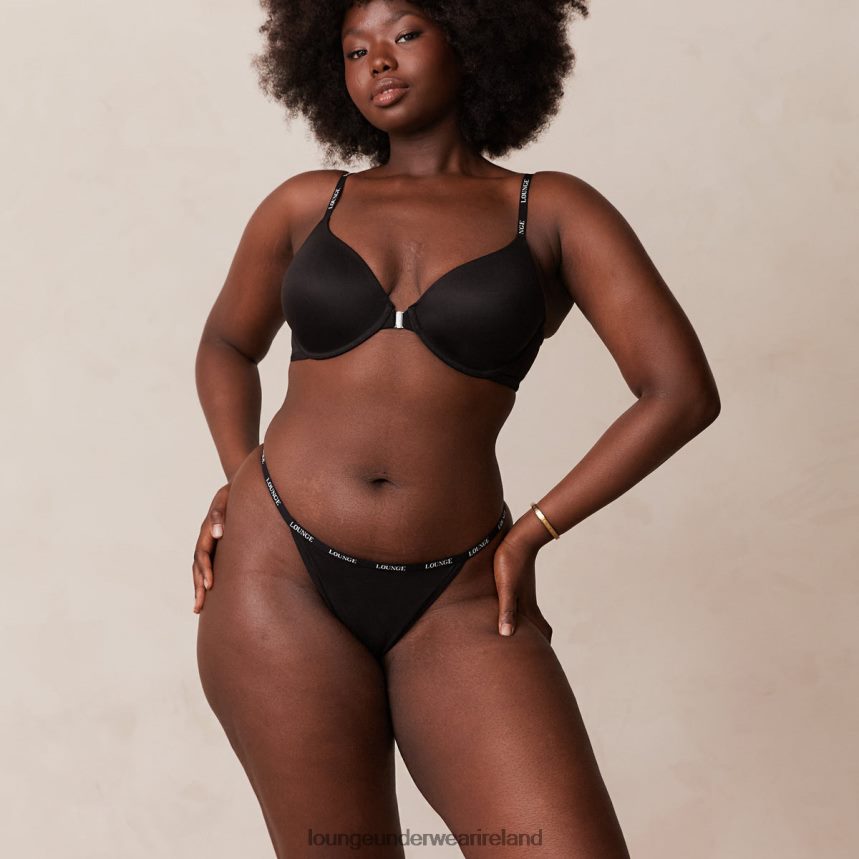 Lounge Underwear Women Smooth Front Fastening T-shirt Bra & Thong/Briefs Set F2H42Z155 Black