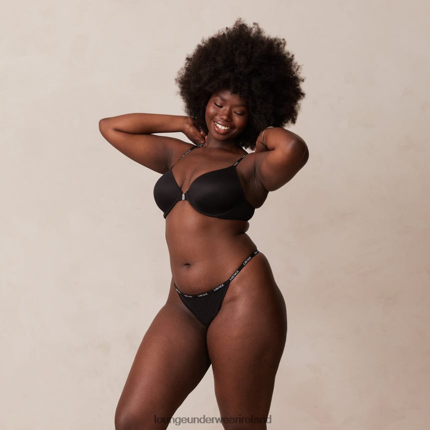 Lounge Underwear Women Smooth Front Fastening T-shirt Bra & Thong/Briefs Set F2H42Z155 Black