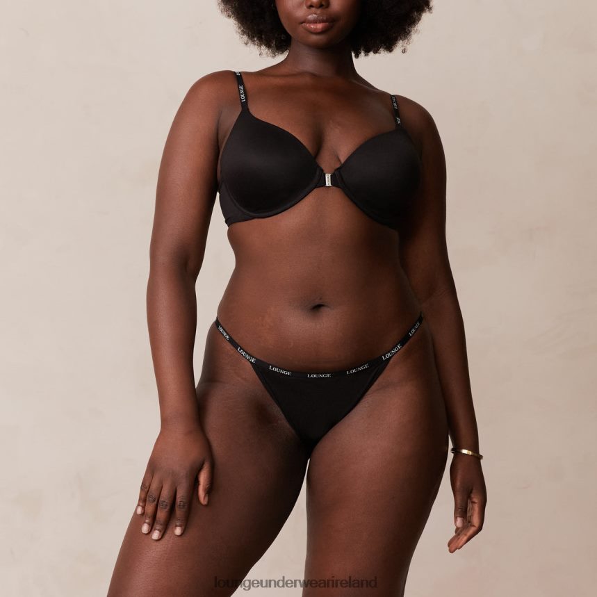 Lounge Underwear Women Smooth Front Fastening T-shirt Bra & Thong/Briefs Set F2H42Z155 Black