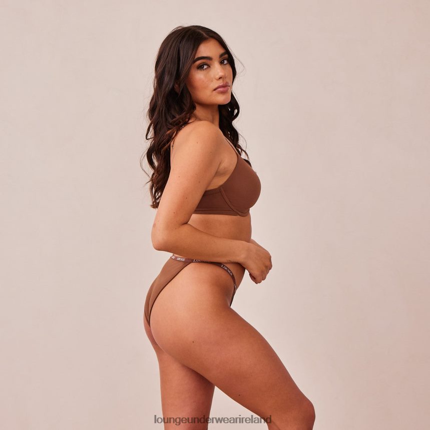 Lounge Underwear Women Smooth Front Fastening T-shirt Bra & Thong/Briefs Set F2H42Z157 Chestnut