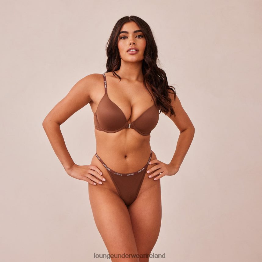 Lounge Underwear Women Smooth Front Fastening T-shirt Bra & Thong/Briefs Set F2H42Z157 Chestnut